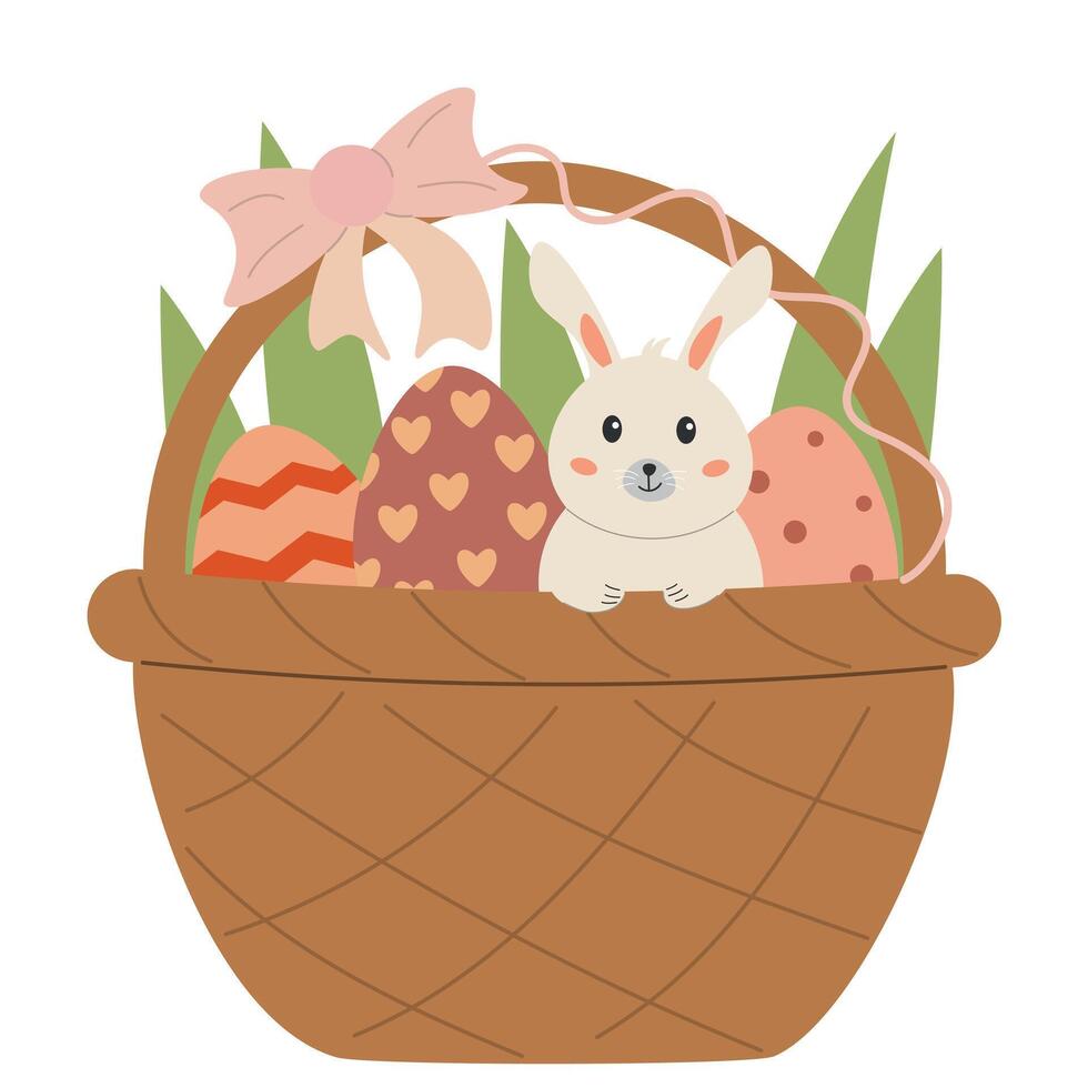 stock vektor grafik påsk kanin i en korg med påsk ägg