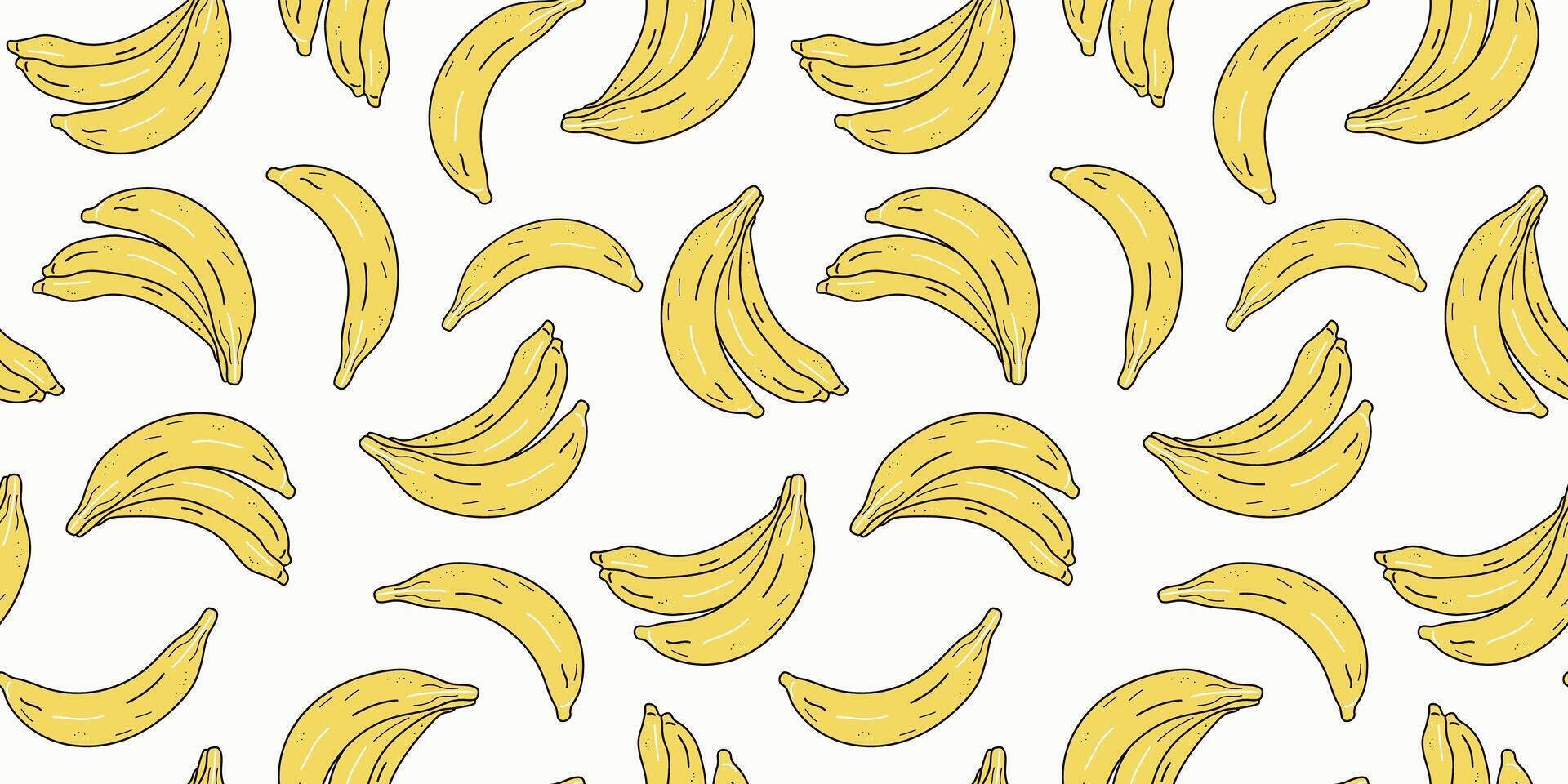 Banane Muster, nahtlos. tropisch Obst im Gekritzel Stil. Farbe Sommer- Vektor Illustration. saftig Früchte, Lebensmittel. Vektor Illustration, Hintergrund