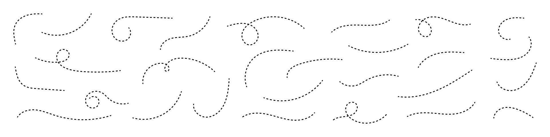 Hand gezeichnet Kurve gepunktet Linie Vektor Satz.