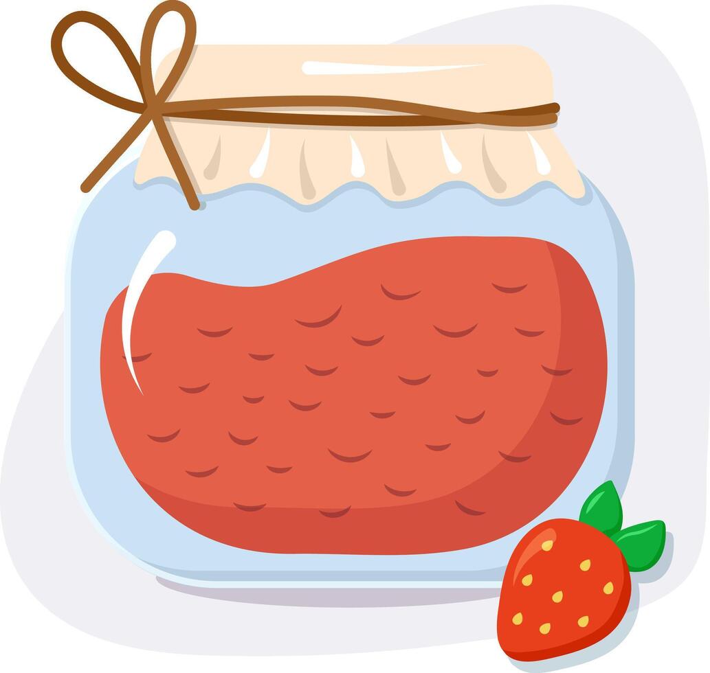 Glas Krug mit hausgemacht Erdbeeren Marmelade. Großmutter Beere Marmelade. Erhaltung. isoliert Illustration. vektor