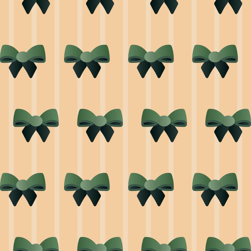 nahtlos Muster von dunkel Grün Bögen auf ein gestreift Beige Hintergrund. Geschenk Verpackung Papier vektor