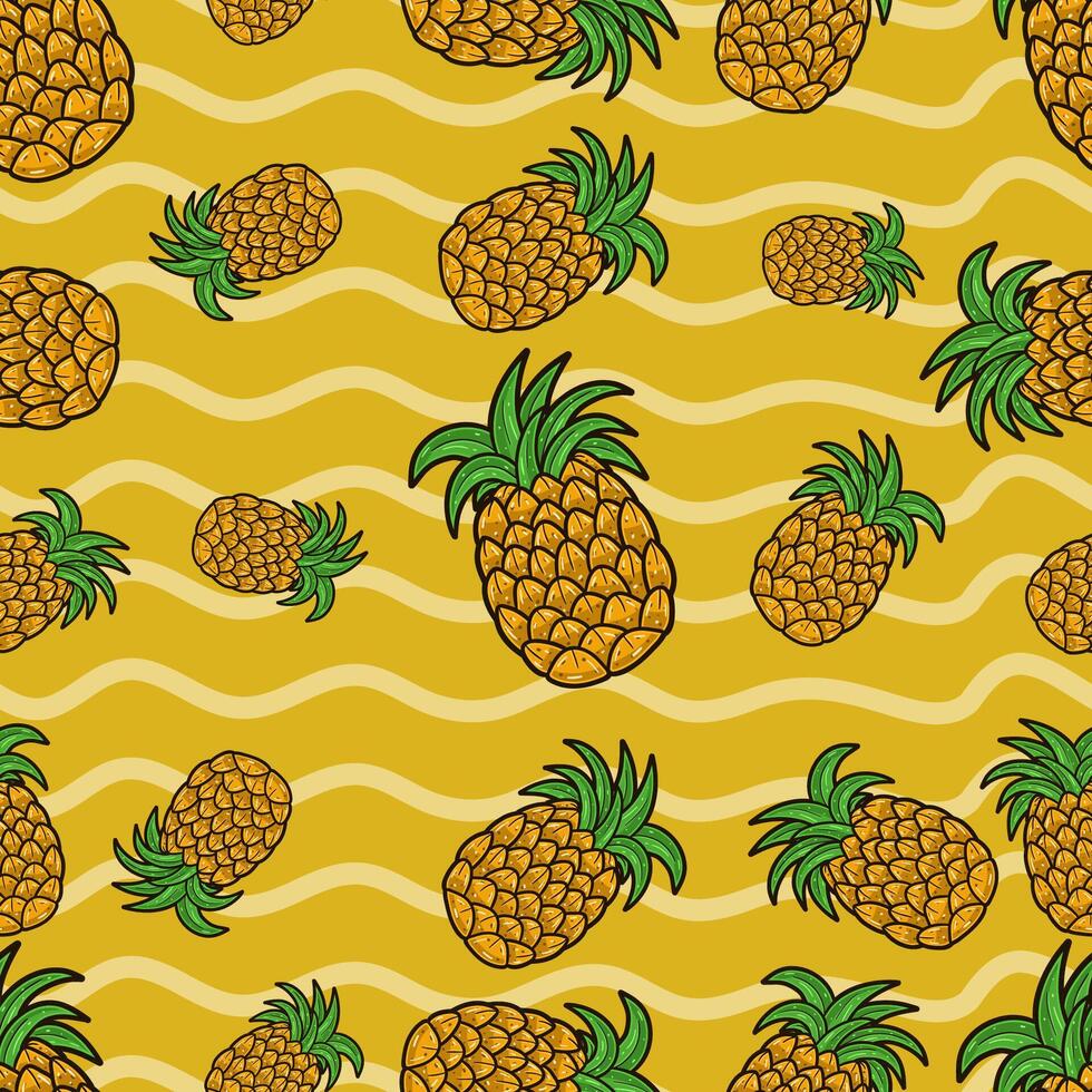 Ananas Obst nahtlos Muster im Karikatur Stil. perfekt zum Hintergrund, Hintergrund, Hintergrund und Startseite Verpackung. vektor