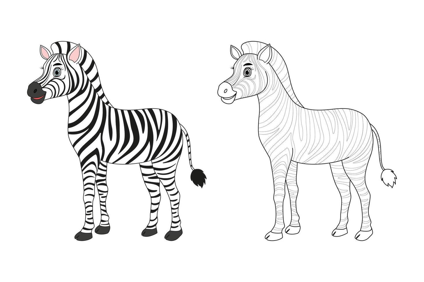 zebra linje och Färg illustration. tecknad serie vektor illustration för färg bok.