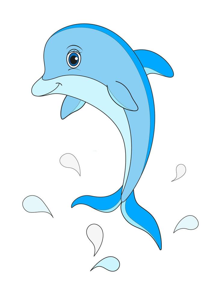 vektor illustration söt tecknad serie delfin Hoppar ut av de hav.