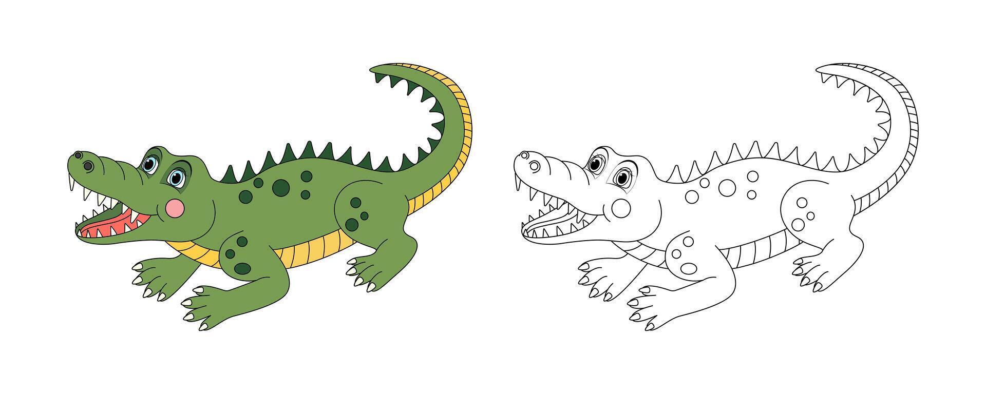 alligator linje och Färg illustration. tecknad serie vektor illustration för färg bok.