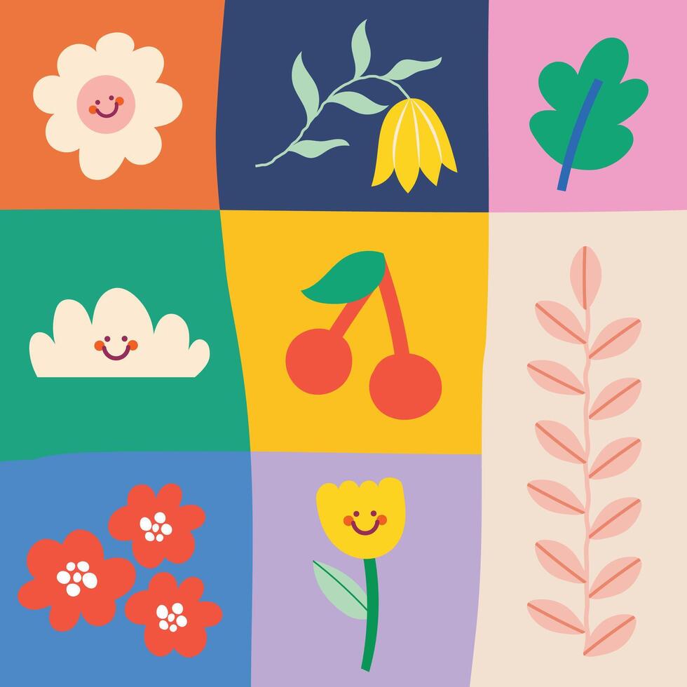 eben Design Vektor süß kawaii bunt Blume Blumen- Hintergrund Hintergrund