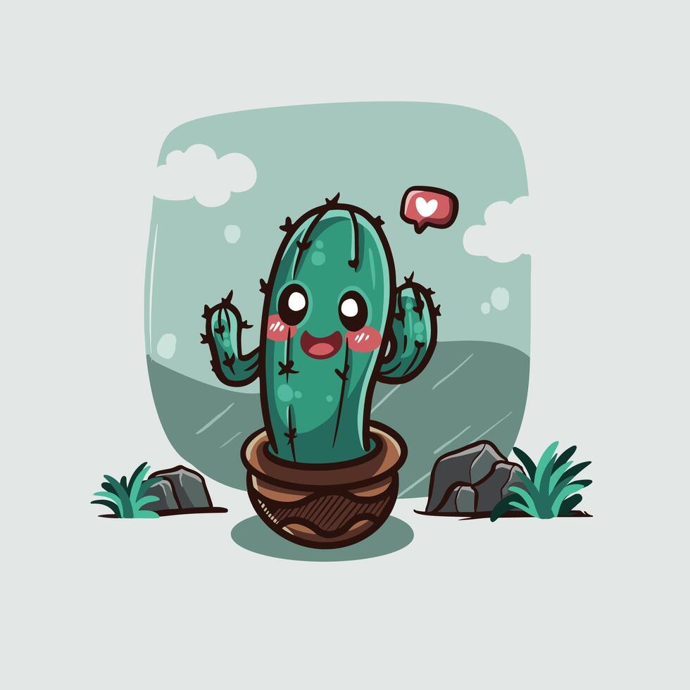 süß Kaktus im Topf mit Karikatur Stil vektor