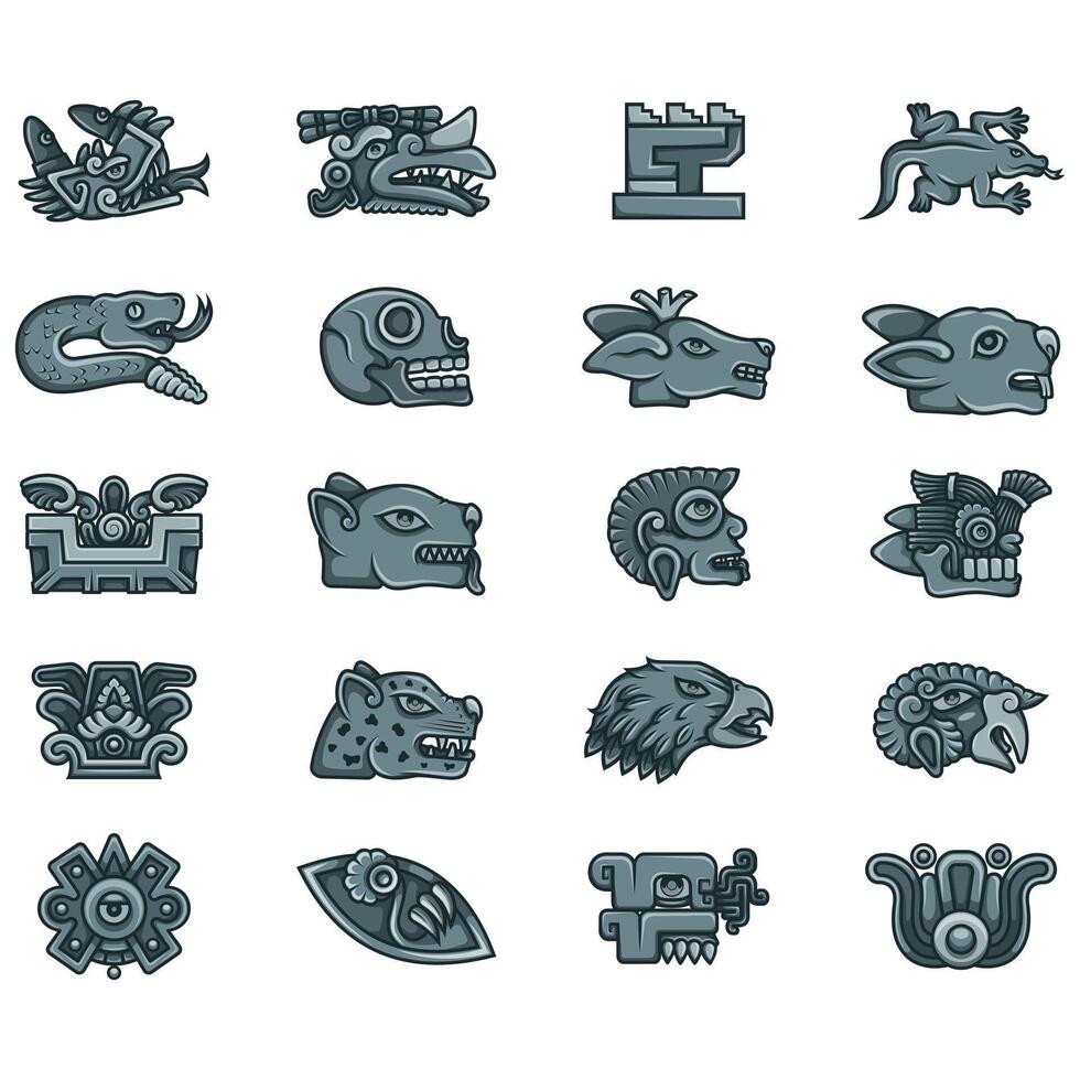 Vektor Design von Symbole von uralt aztekisch Zivilisation, Hieroglyphen von das aztekisch Kalender