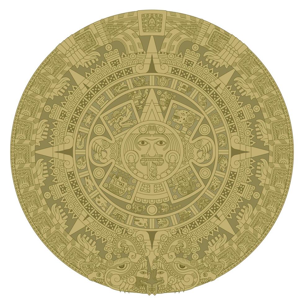 Vektor Design von aztekisch Kalender, monolithisch Platte von das uralt Mexiko, Sonne Stein von das aztekisch Zivilisation