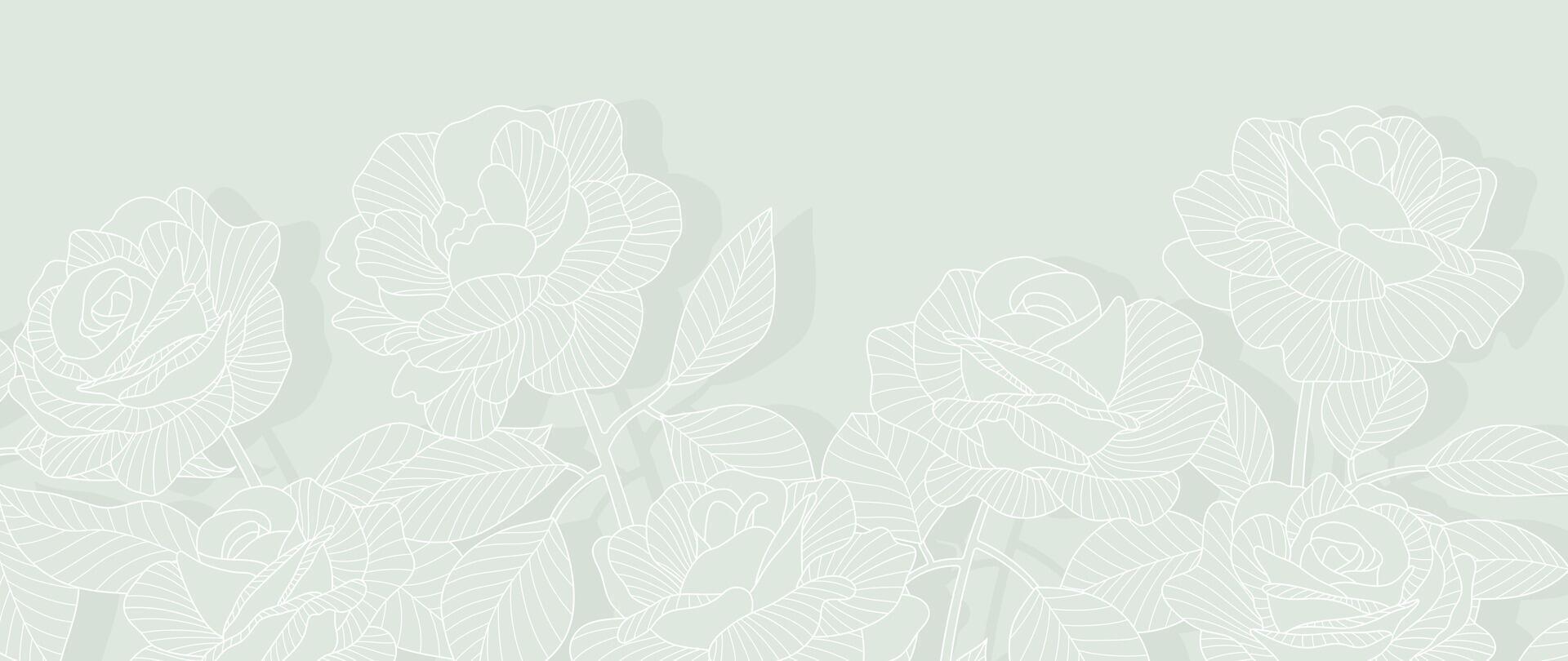 lyx reste sig blomma linje konst bakgrund vektor. naturlig botanisk elegant blomma med vit linje konst. design illustration för dekoration, vägg dekor, tapet, omslag, baner, affisch, kort. vektor