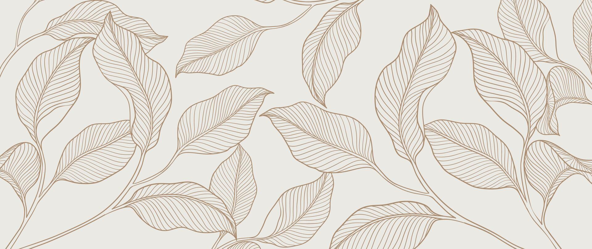 botanisch Blatt Linie Kunst Hintergrund Hintergrund Vektor. Luxus natürlich Hand gezeichnet Laub Muster Design im minimalistisch linear Kontur einfach Stil. Design zum Stoff, drucken, Abdeckung, Banner, Einladung. vektor