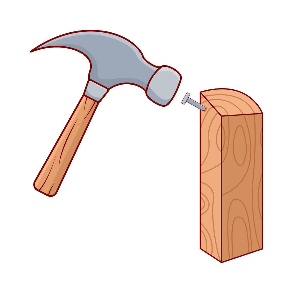 hammare knackar naglar in i trä illustration vektor