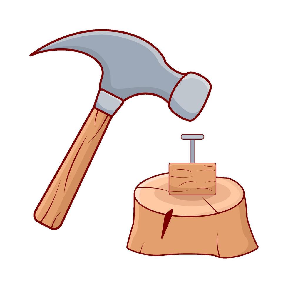 Hammer klopft Nägel in Holz Illustration vektor