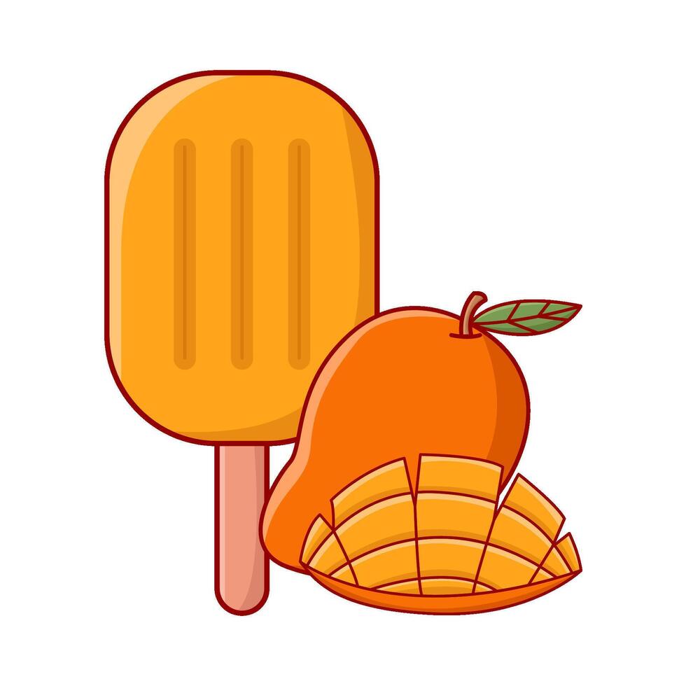 Eis Sahne Mango, Mango Obst mit Mango Stücke Würfel Illustration vektor