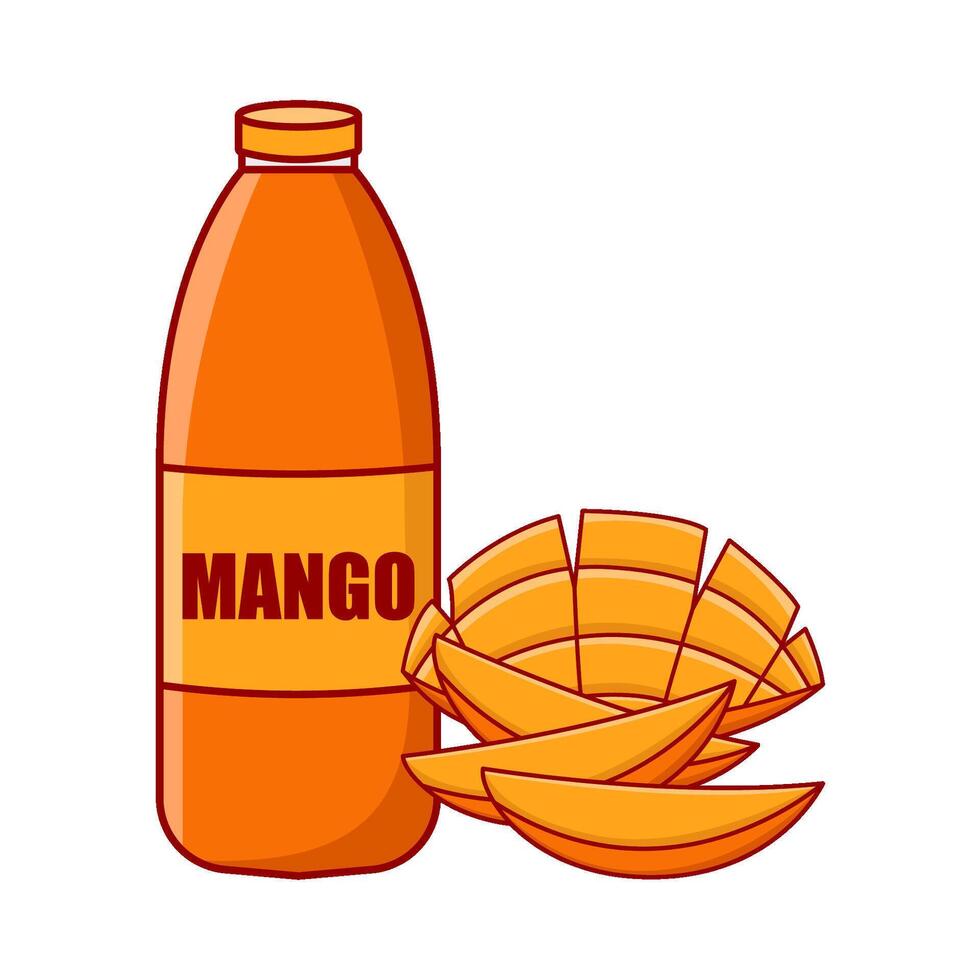 Saft Mango mit Mango Stücke Würfel Illustration vektor