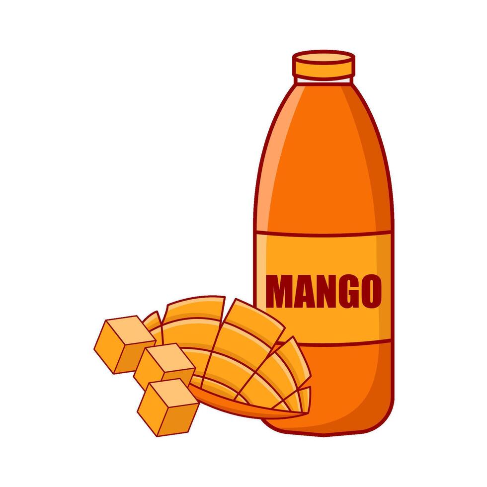 Saft Mango mit Mango Stücke Würfel Illustration vektor