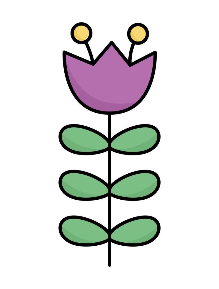 Vektor skandinavisch Stil lila Tulpe Symbol. zuerst Blühen Pflanze Illustration. Blumen- Clip Art. süß Karikatur Frühling Blume isoliert auf Weiß Hintergrund.