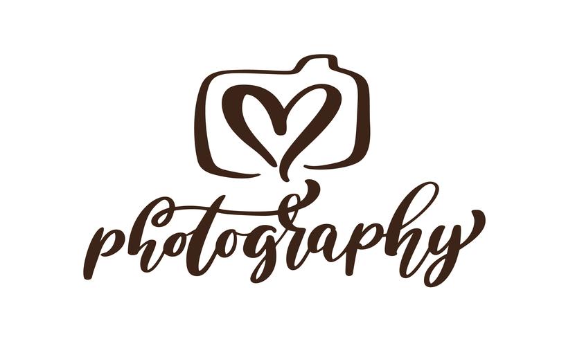 Kameraphotographie Logo Symbol Vektor Vorlage kalligraphische Inschrift Fotografie Text isoliert auf weißem Hintergrund