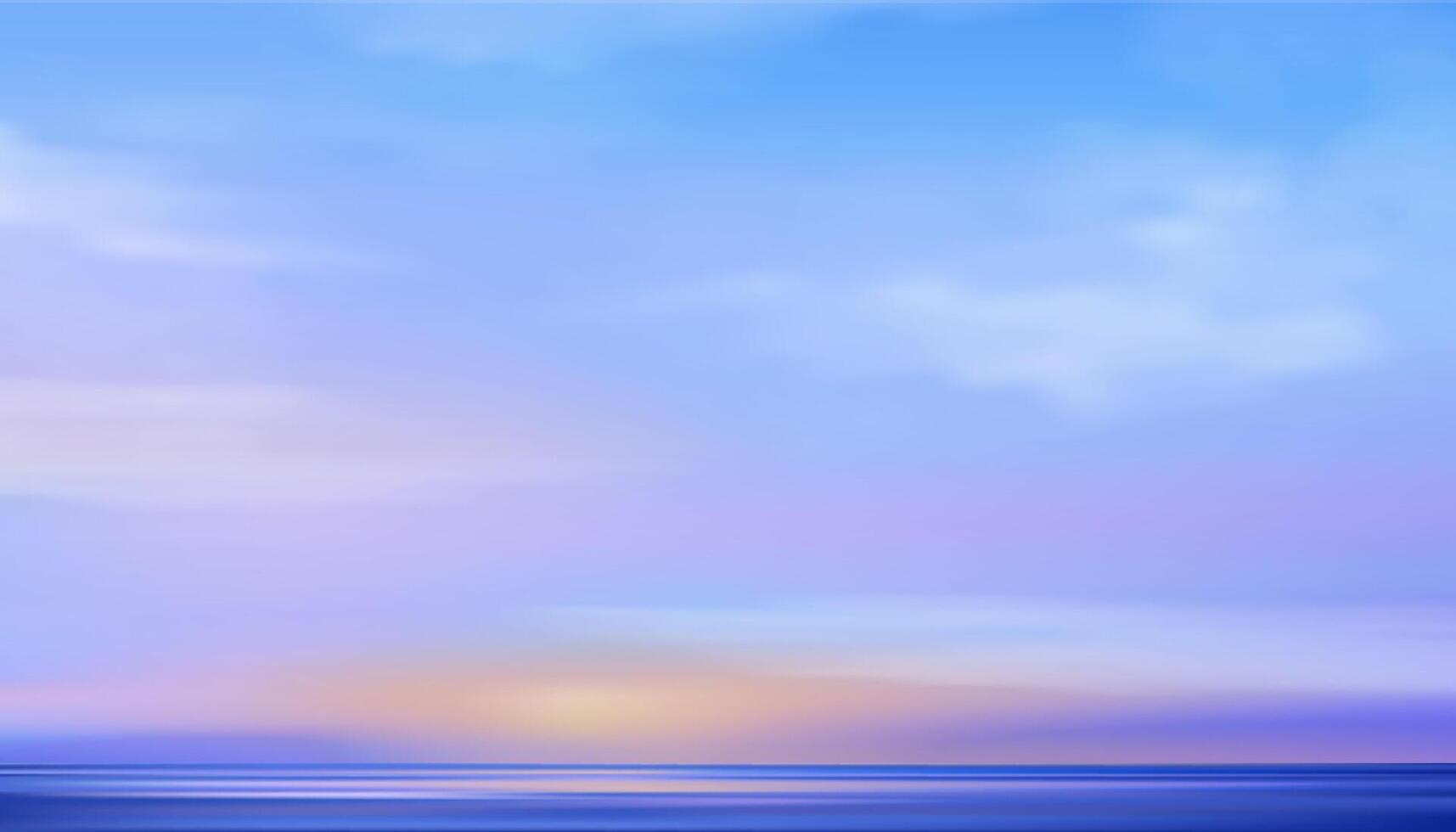 Himmel blau, Wolke Hintergrund, Horizont Frühling klar Himmel im Morgen durch das Strand, Vektor schön Landschaft Natur Sonnenaufgang im Sommer, Hintergrund Panorama- Banner Weiß Wolken Über Ozean Blau