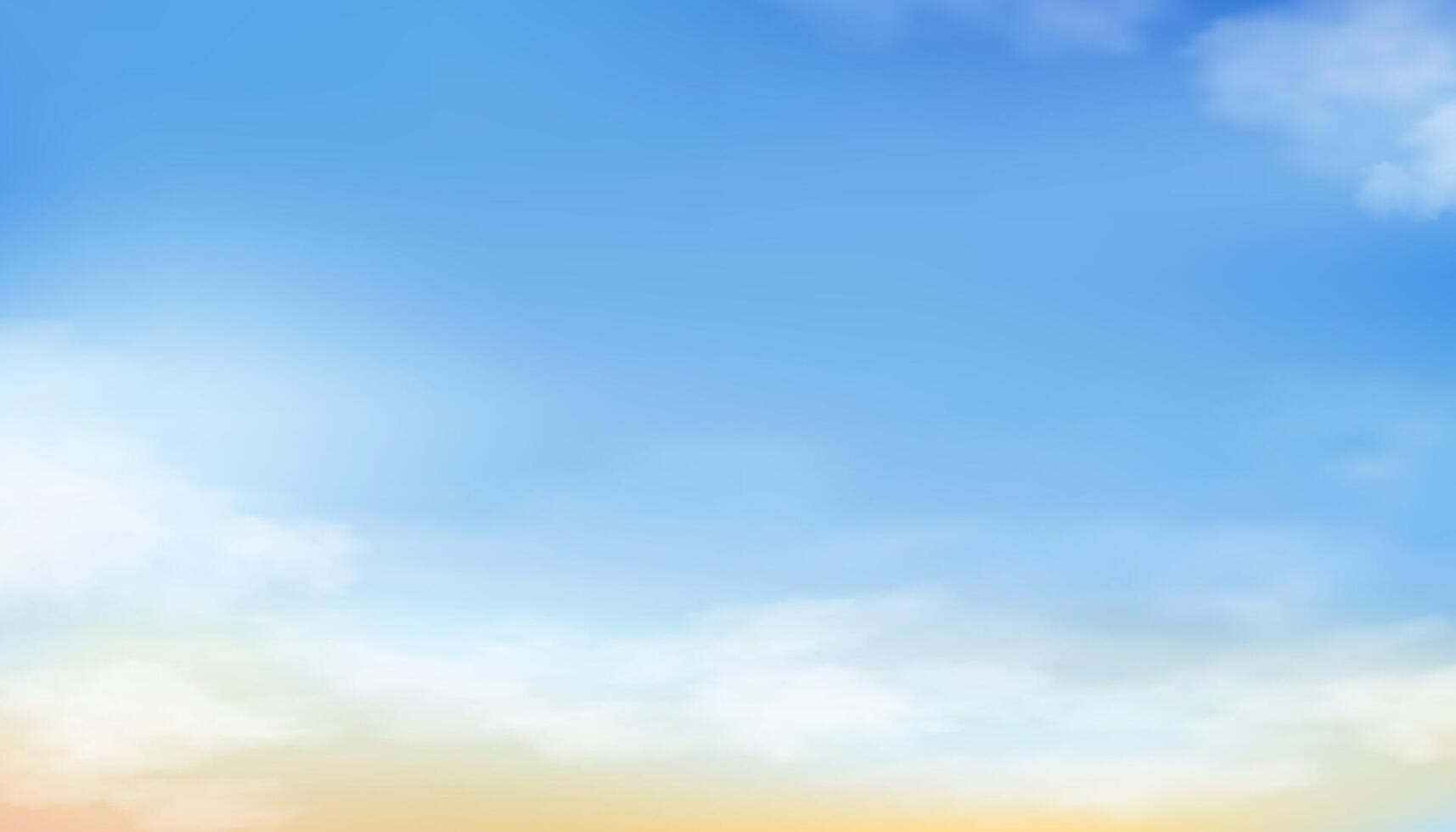 Himmel blau, Wolke Hintergrund, Horizont Frühling klar Himmel im Morgen durch das Strand, Vektor schön Landschaft Natur Sonnenaufgang im Sommer, Hintergrund Panorama- Banner Weiß Sanft flauschige Wolken