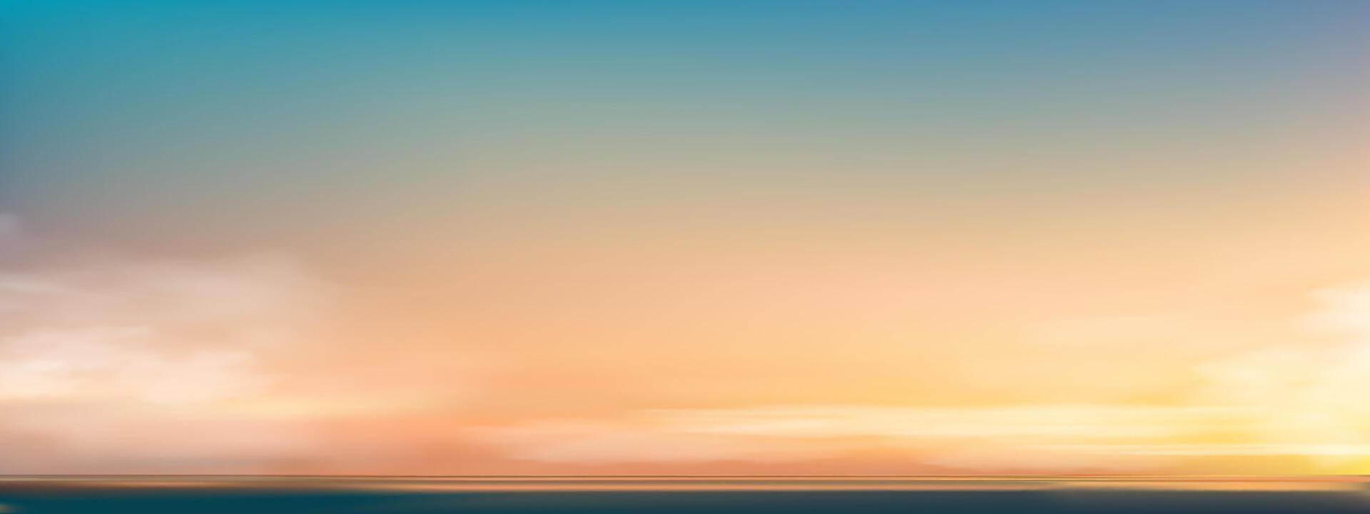 Himmel blau, Wolke Hintergrund, Horizont Frühling klar Himmel im Morgen durch das Strand, Vektor schön Landschaft Natur Sonnenaufgang im Sommer, Hintergrund Panorama- Banner Weiß Wolken Über Ozean Blau