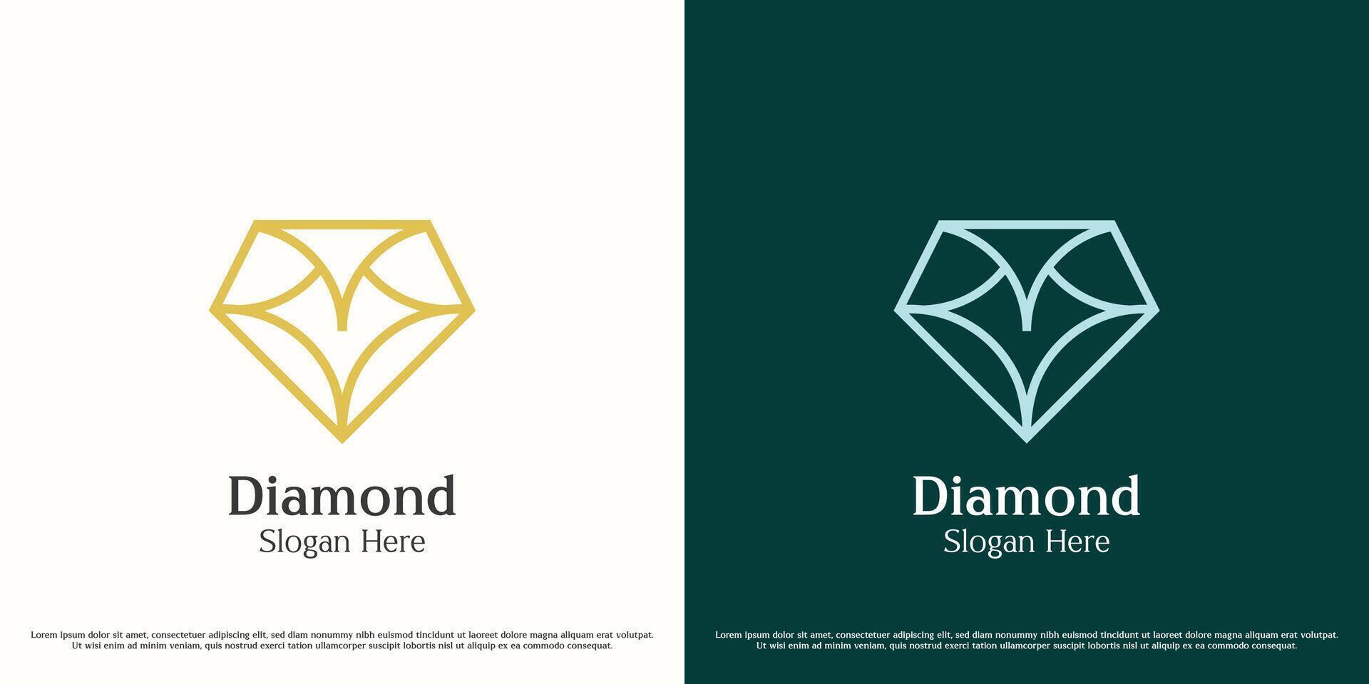 Diamant Juwel Logo Design Illustration. Linie Kunst gestalten Zubehör Geschenk Schmuck Geschäft Diamant Juwel Smaragd Kristall Schönheit brillant Mode Glanz. Luxus elegant geometrisch einfach Objekt Symbol Symbol. vektor