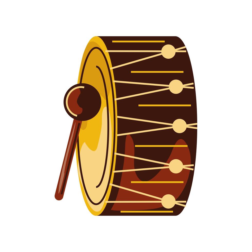 trumma musikinstrument med drumstick tecknad isolerad stil vektor