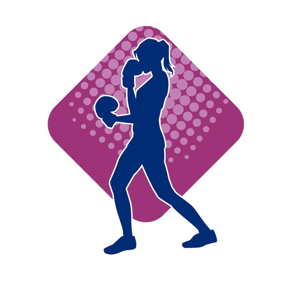 Silhouette von Frau Boxen Athlet im Aktion Pose. Silhouette von ein weiblich tragen Boxen Handschuhe zum Boxen Sport. vektor