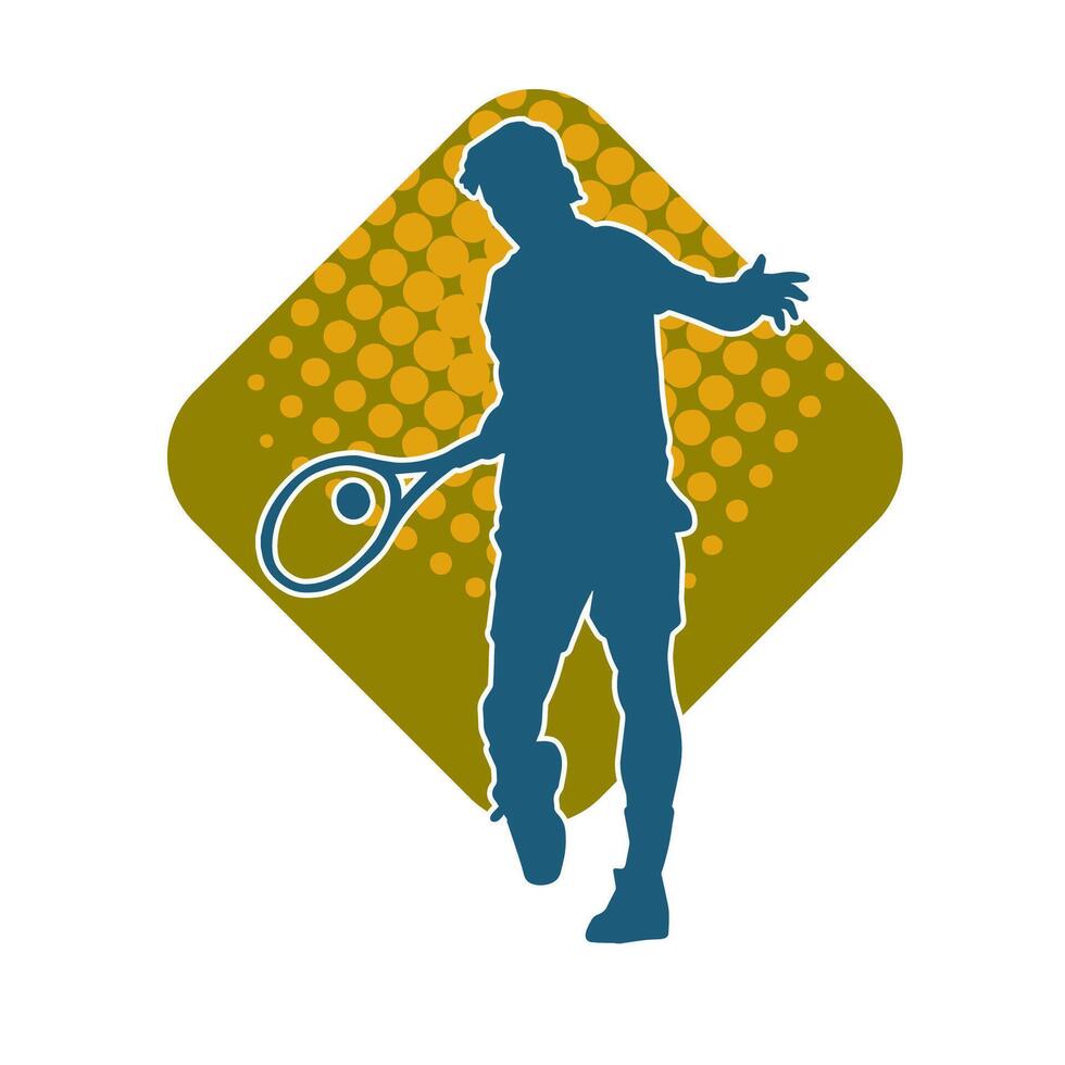 Silhouette von ein männlich Tennis Spieler im Aktion Pose. Silhouette von ein Mann spielen Tennis Sport mit Schläger. vektor