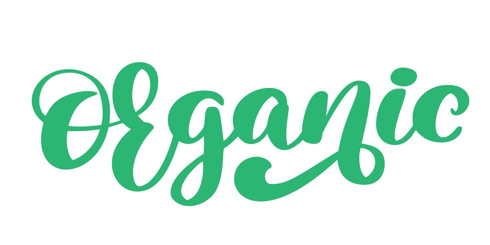 Calligpaphy der organischen Ikone Hand lokalisierte Vektorillustration. Symbollebensmittel Vegan der gesunden Diät und des Lebensstils. Handskizze Abzeichen. Schriftzug Logo für vegetarisches Restaurantmenü, Café, Bauernmarkt vektor