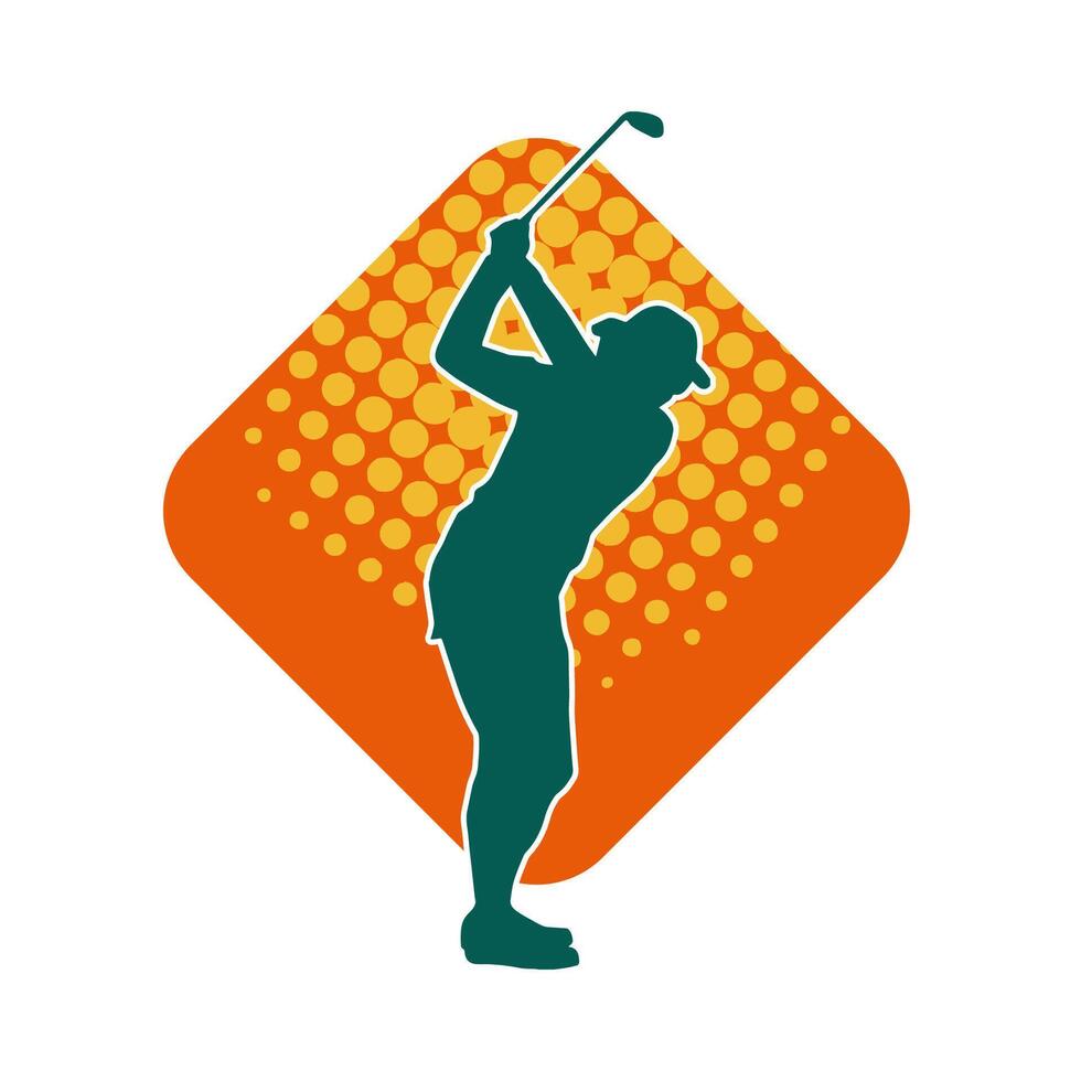 Silhouette von ein Frau spielen Golf. Silhouette von ein weiblich Golfspieler im Aktion Pose. vektor