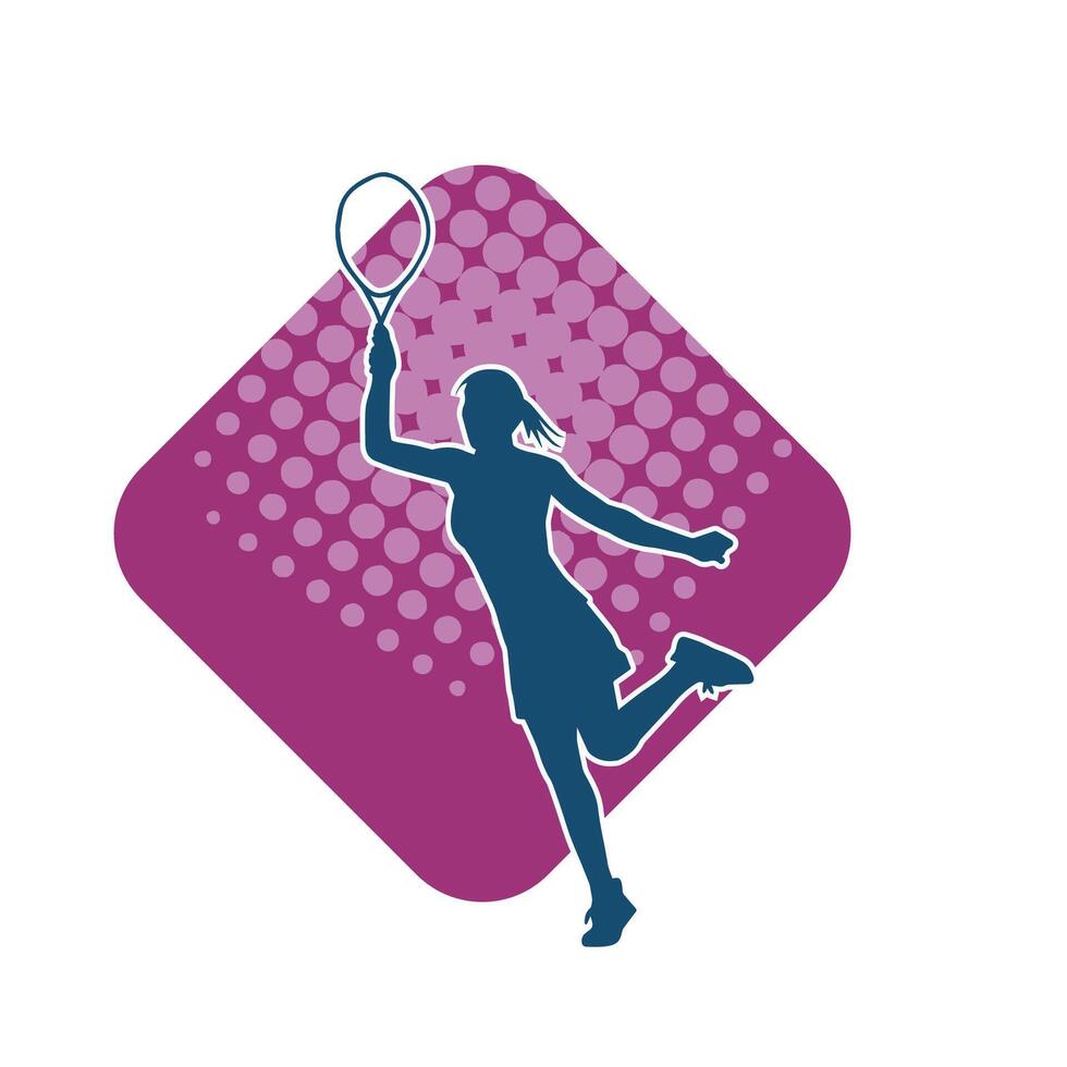 Silhouette von ein weiblich Tennis Spieler im Aktion Pose. Silhouette von ein Frau spielen Tennis Sport mit Schläger. vektor