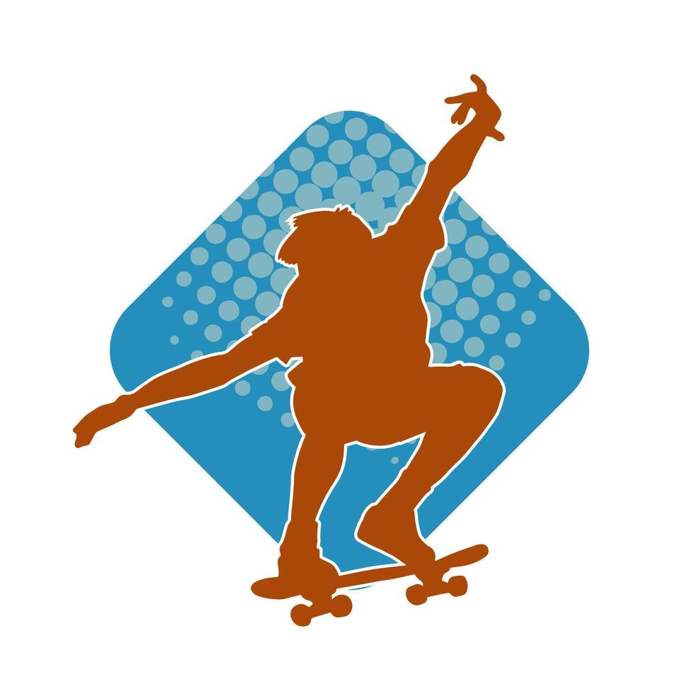 silhuett av en manlig i verkan utgör på skateboard. silhuett av ett urban pojke på skateboard. vektor