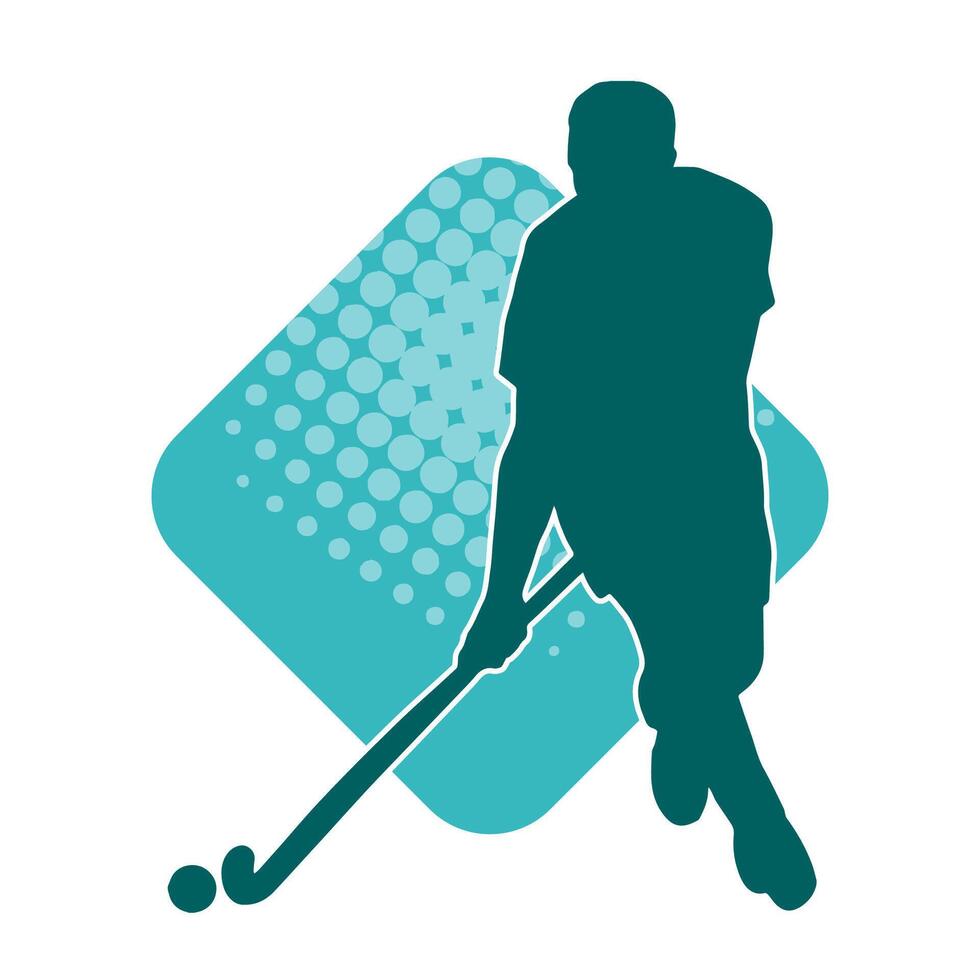 silhuett av manlig fält hockey idrottare i handling. silhuett av en man spelar fält hockey sport. vektor