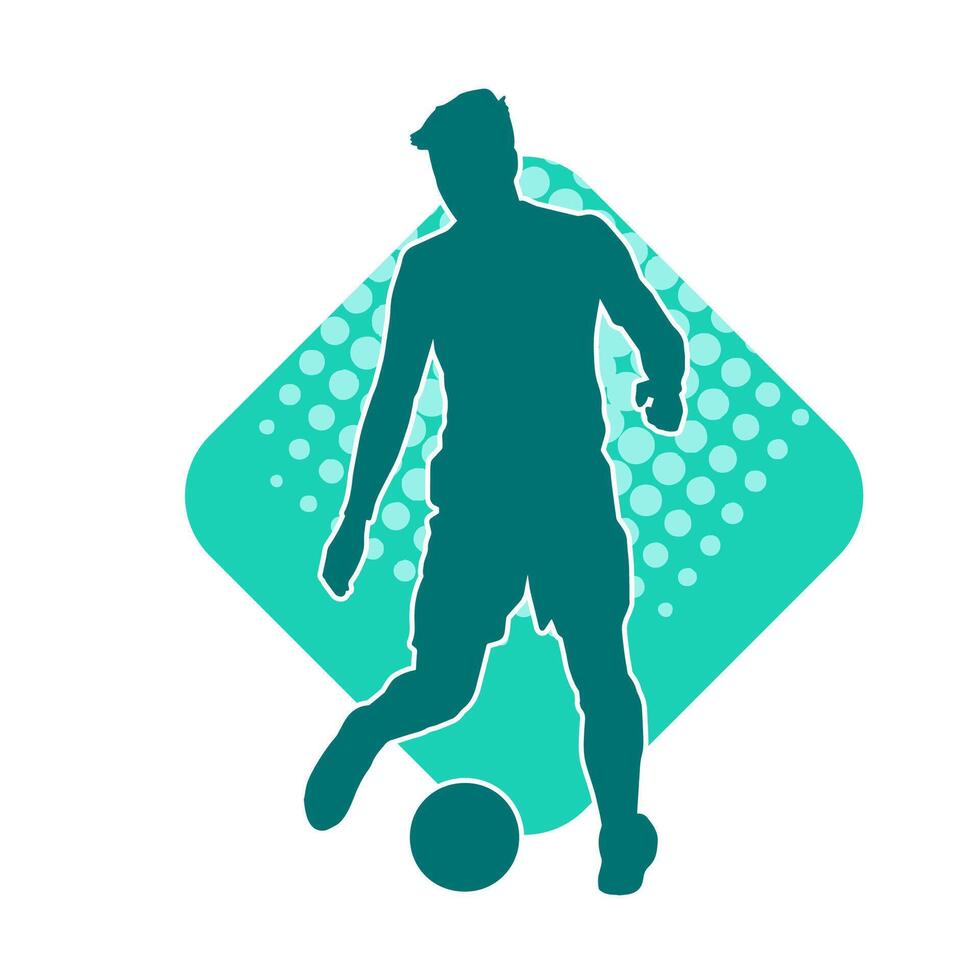 Silhouette von ein männlich Fußball Spieler treten ein Ball. Silhouette von ein Fußball Spieler im Aktion Pose. vektor