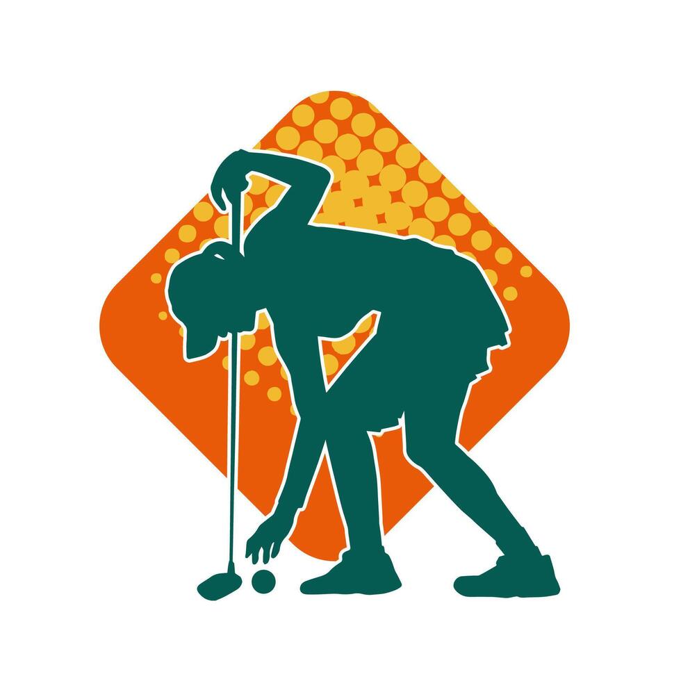 Silhouette von ein Frau spielen Golf. Silhouette von ein weiblich Golfspieler im Aktion Pose. vektor