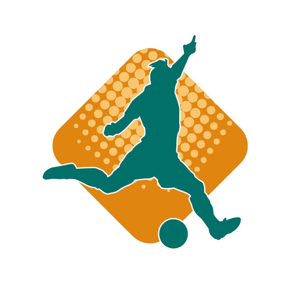 Silhouette von ein männlich Fußball Spieler treten ein Ball. Silhouette von ein Fußball Spieler im Aktion Pose. vektor