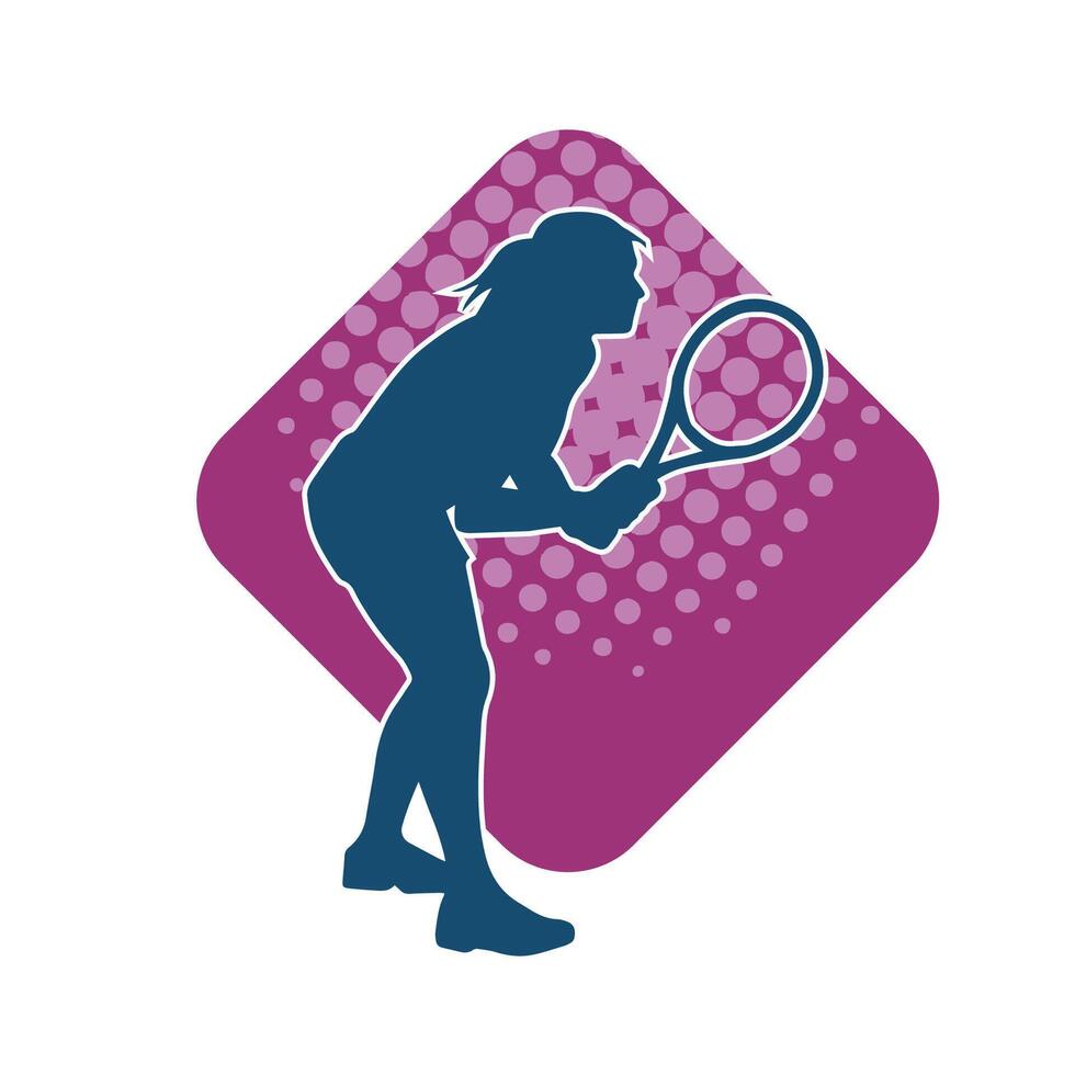 Silhouette von ein weiblich Tennis Spieler im Aktion Pose. Silhouette von ein Frau spielen Tennis Sport mit Schläger. vektor