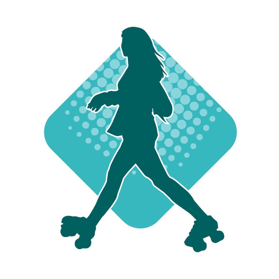 Silhouette von ein sportlich weiblich auf ein Walze Schlittschuh. Silhouette von sportlich Frau haben Spaß auf Walze Räder. vektor