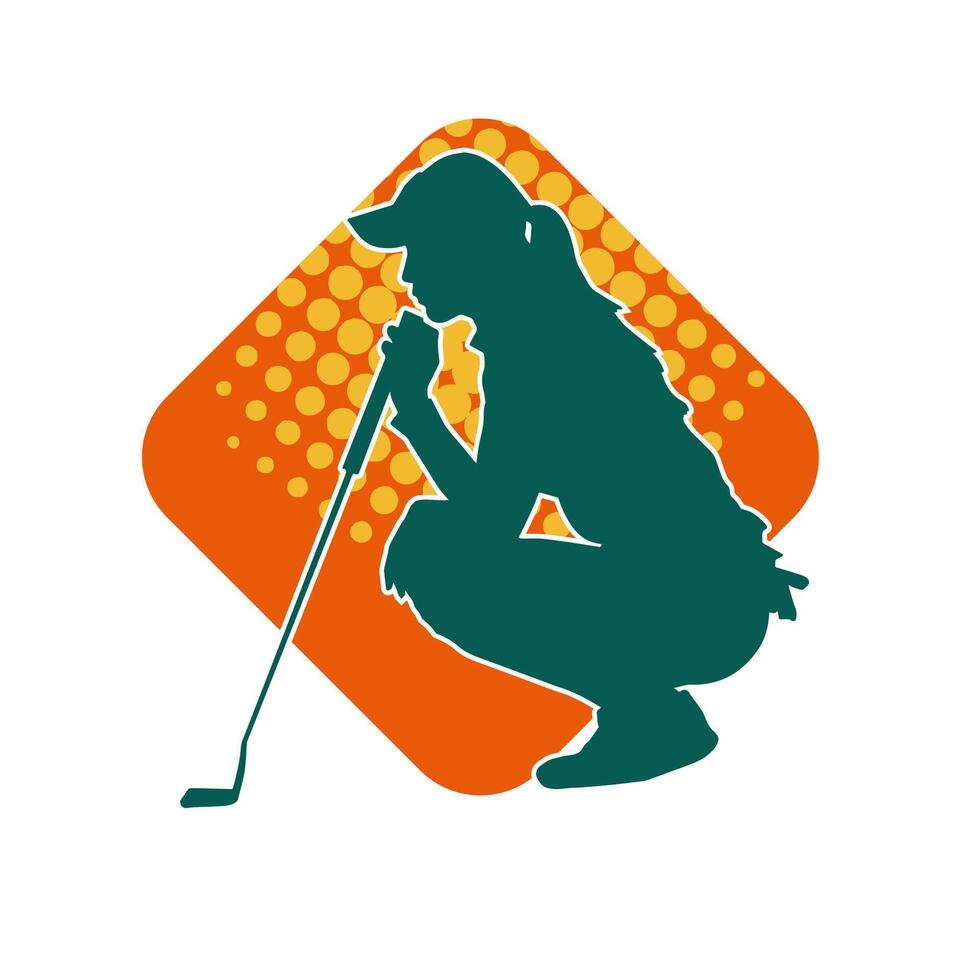 Silhouette von ein Frau spielen Golf. Silhouette von ein weiblich Golfspieler im Aktion Pose. vektor