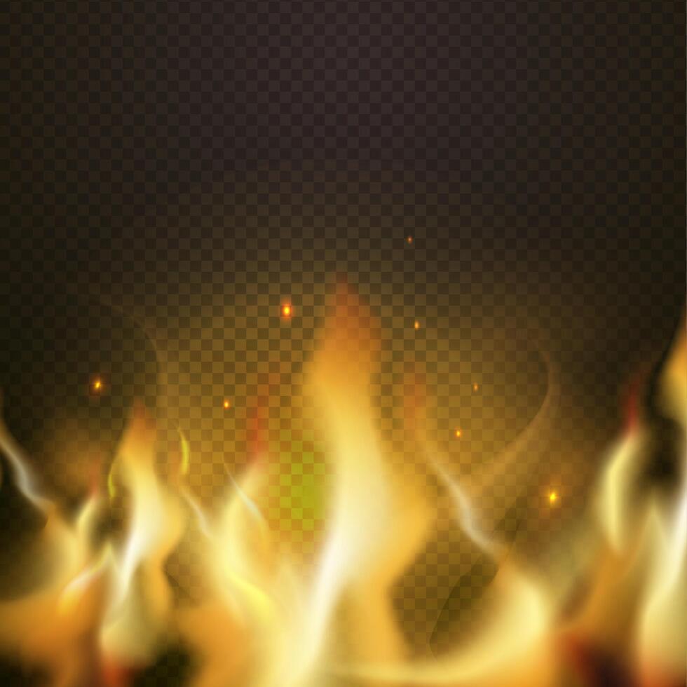 realistisk brand gräns, orange flamma tunga. vektor brand ljus realistisk, bål flammande effekt, glöd bläs brandfarlig, öppen spis antända illustration