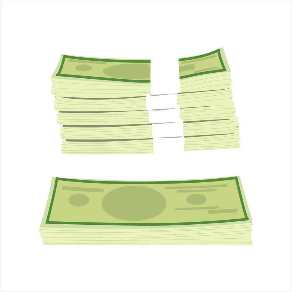 Stapel Geld, Dollar Kasse. Vektor bündeln Kasse Geld, Finanzen Währung Vermögen, Hauptstadt isoliert, Dollar Papier Schatz Illustration
