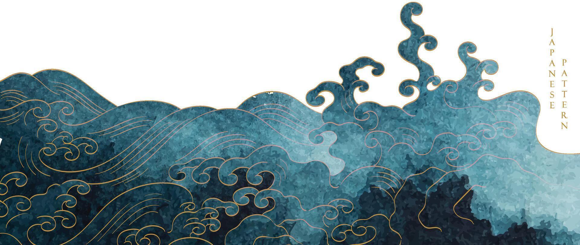 japanisch Hintergrund mit Aquarell Textur Gemälde Element Vektor. orientalisch Hand gezeichnet natürlich Welle Muster mit Ozean Meer Dekoration Banner Design im Jahrgang Stil. vektor