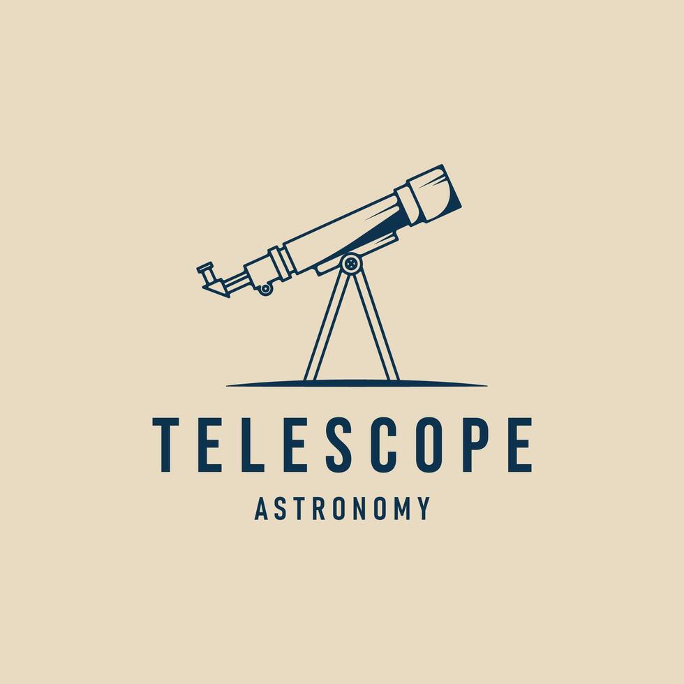 Teleskop Astronomie Linie Kunst Logo minimalistisch Raum Galaxis Vektor Illustration Design Grafik Vorlage