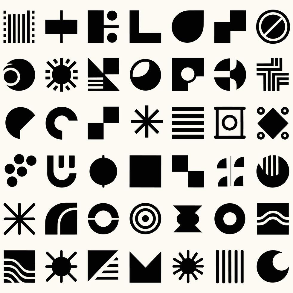 abstrakt och grundläggande former samling. minimalistisk symboler. svart ikonografi. platt vektor ikon. ikoner uppsättning. primitiv formulär. modernist abstrakt geometrisk former. geometrisk element. brutalist design