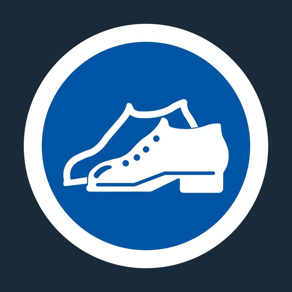 Symbol beiliegende Schuhe sind im Fertigungsbereich erforderlich Schild auf schwarzem Hintergrund vektor