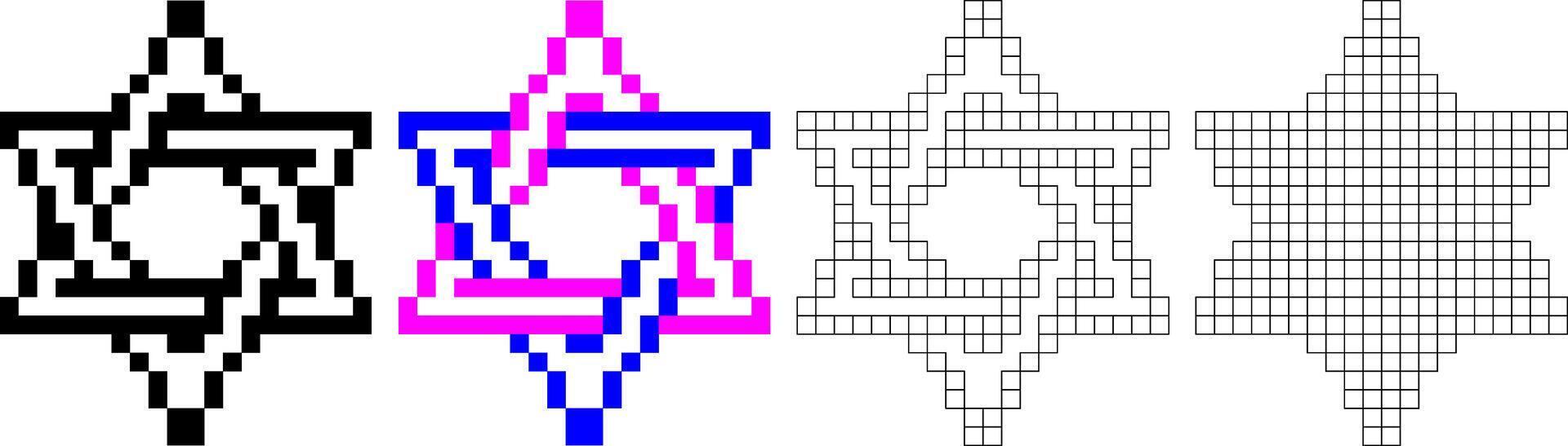stjärna av David pixel ikon uppsättning vektor