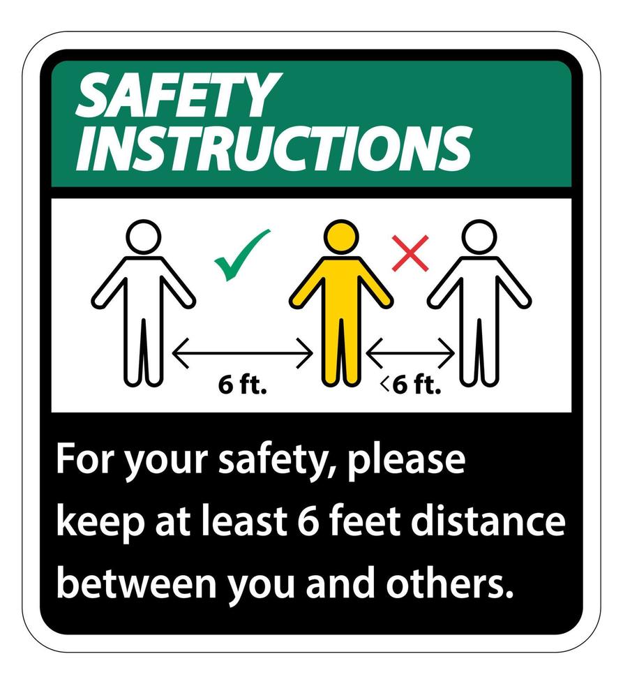 säkerhetsinstruktioner hålla 6 fot avstånd, för din säkerhet, håll minst 6 fot avstånd mellan dig och andra. vektor