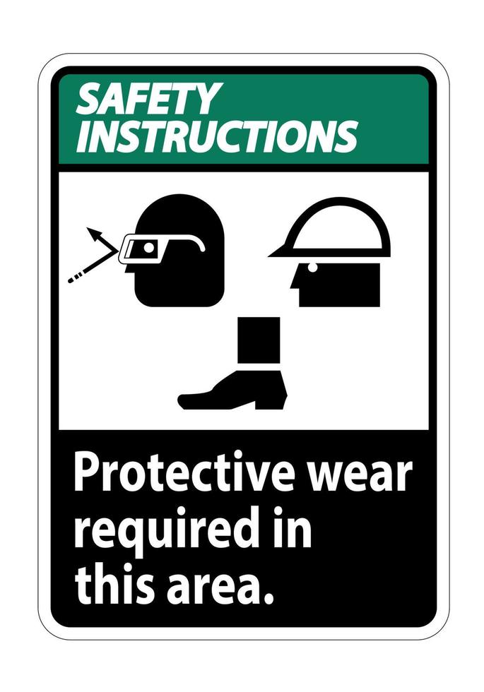 Sicherheitshinweise Schild Schutzkleidung ist in diesem Bereich erforderlich. mit Schutzbrille, Schutzhelm und Stiefelsymbolen auf weißem Hintergrund vektor