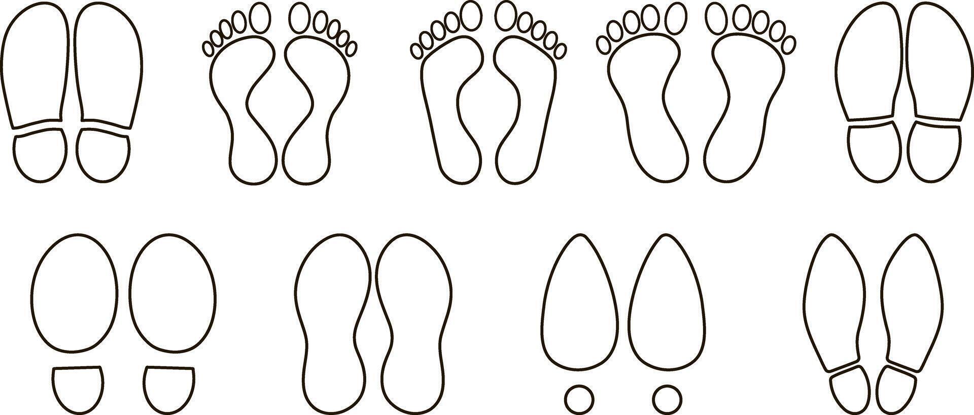 Fuß drucken Fuß Schuhe Symbol Mensch Fußabdruck Silhouette Fußpflege Reise barfuß vektor